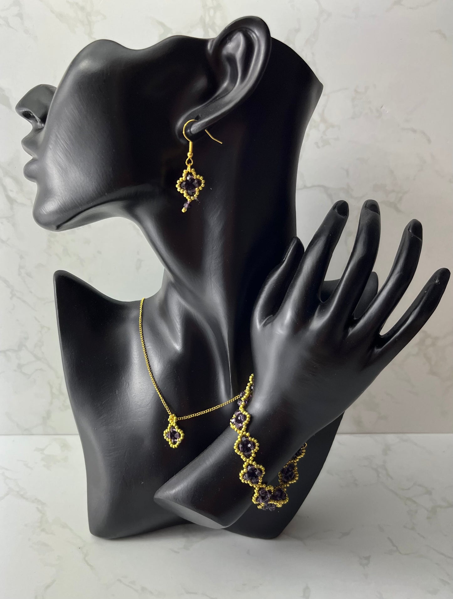 Amethyst and gold clover set